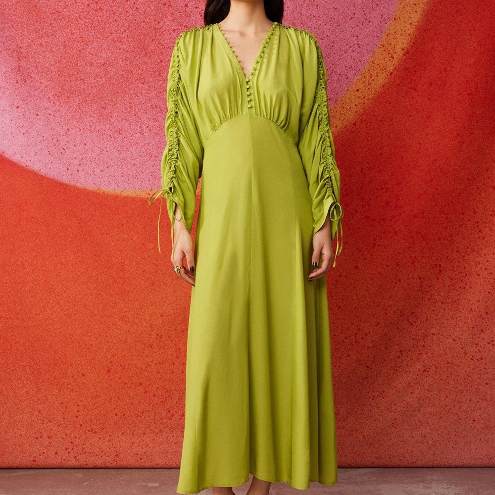 & Other Stories Lime Green Drawstring  Maxi Dress